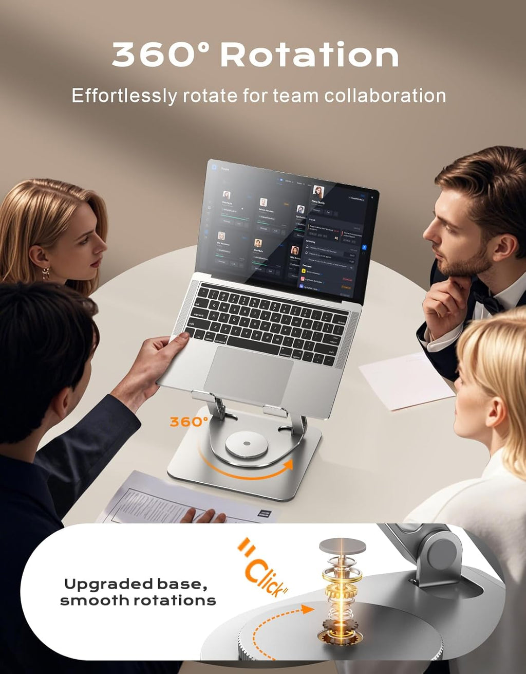 360° Rotatable Laptop Stand for Desk Adjustable Height, Ergonomic Laptop Riser Holder with Dual-bar Support, Portable
