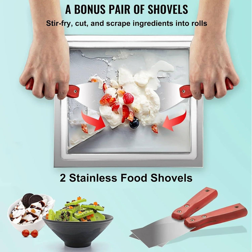 220W Commercial Rolled Ice Cream Machine, Stainless Steel Stir-Fried Ice Cream Roll Maker, Yogurt Fry ice Cream