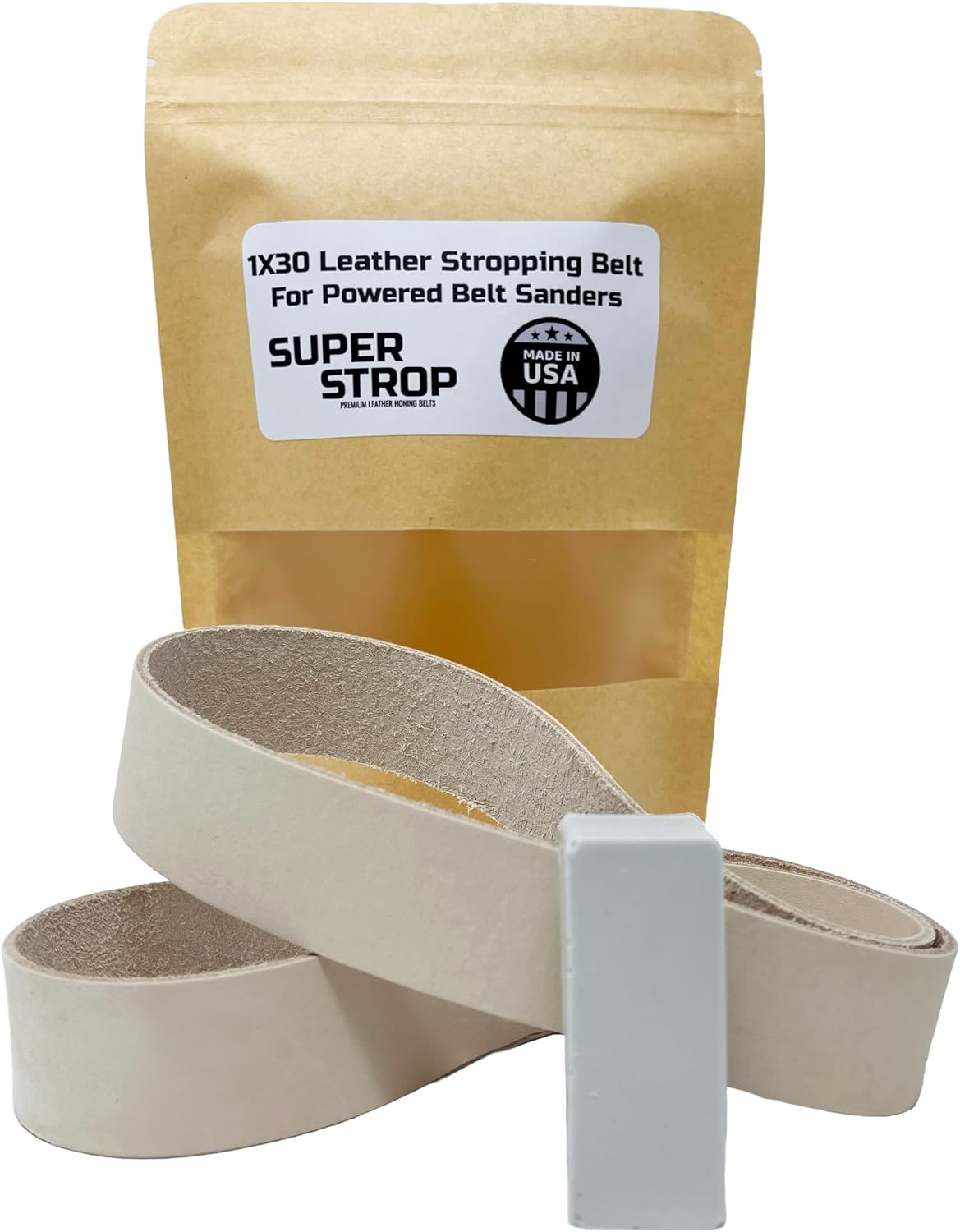 1x30 inch Leather Honing Strop Belt Super Strop with White Buffing Compound fits 1x30 Powered Belt Sanders