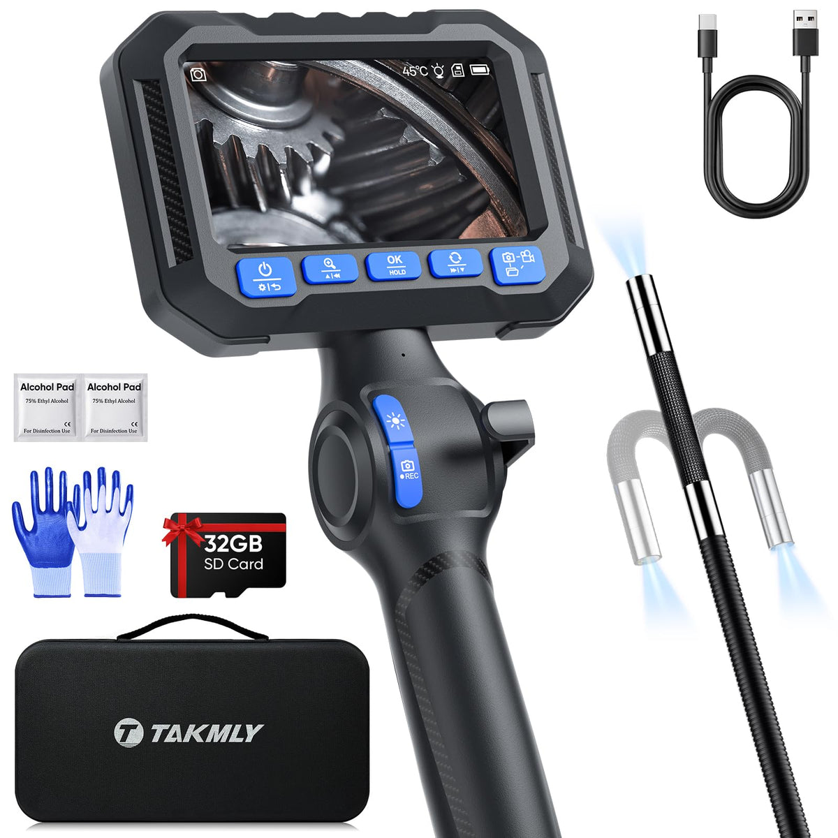 T Takmly Articulating Borescope, 1080P HD Endoscope for Inspection
