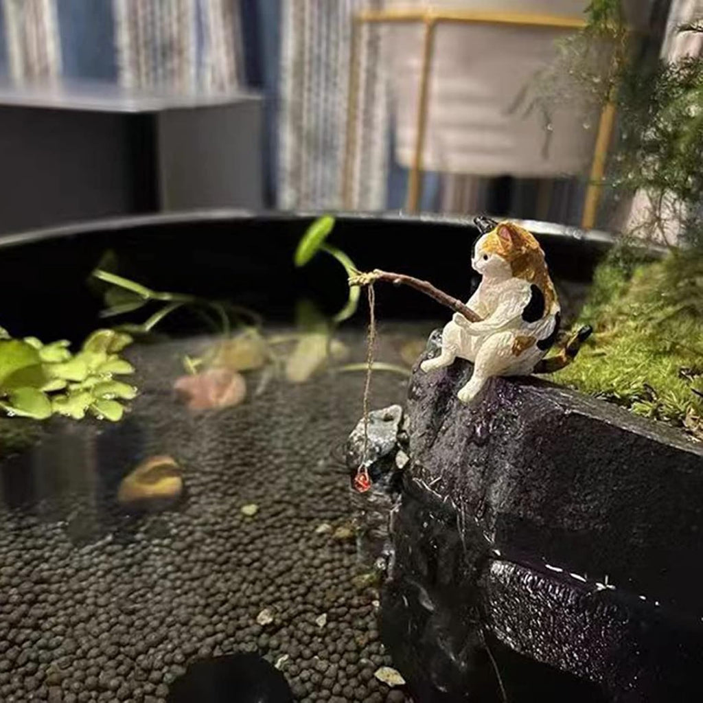 Miniature Fishing Cat Aquarium Decor Mini Animal Figurine Statue Aquarium Animal Decorations Small Fishing Cat