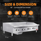 48" Commercial Countertop Griddle, 4 Burners Gas Griddle, 120000 BTU Output, Stainless Steel Flat Top Grill Hot Plate