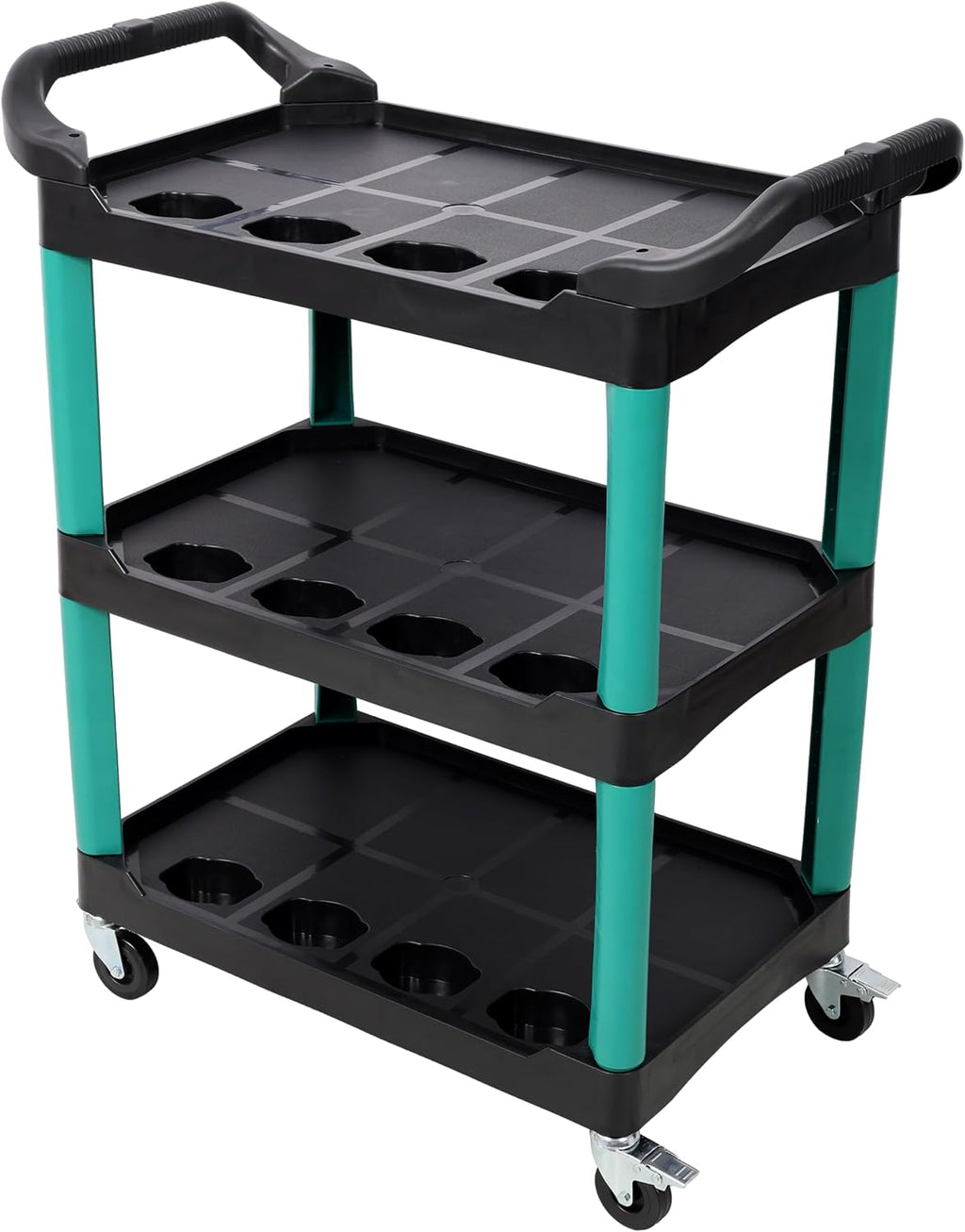 3-Tier Rolling Utility Cart with Pegboard & Hooks, Heavy-Duty Mobile Tool Storage Organizer with 12 Bottle Holders