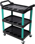 3-Tier Rolling Utility Cart with Pegboard & Hooks, Heavy-Duty Mobile Tool Storage Organizer with 12 Bottle Holders