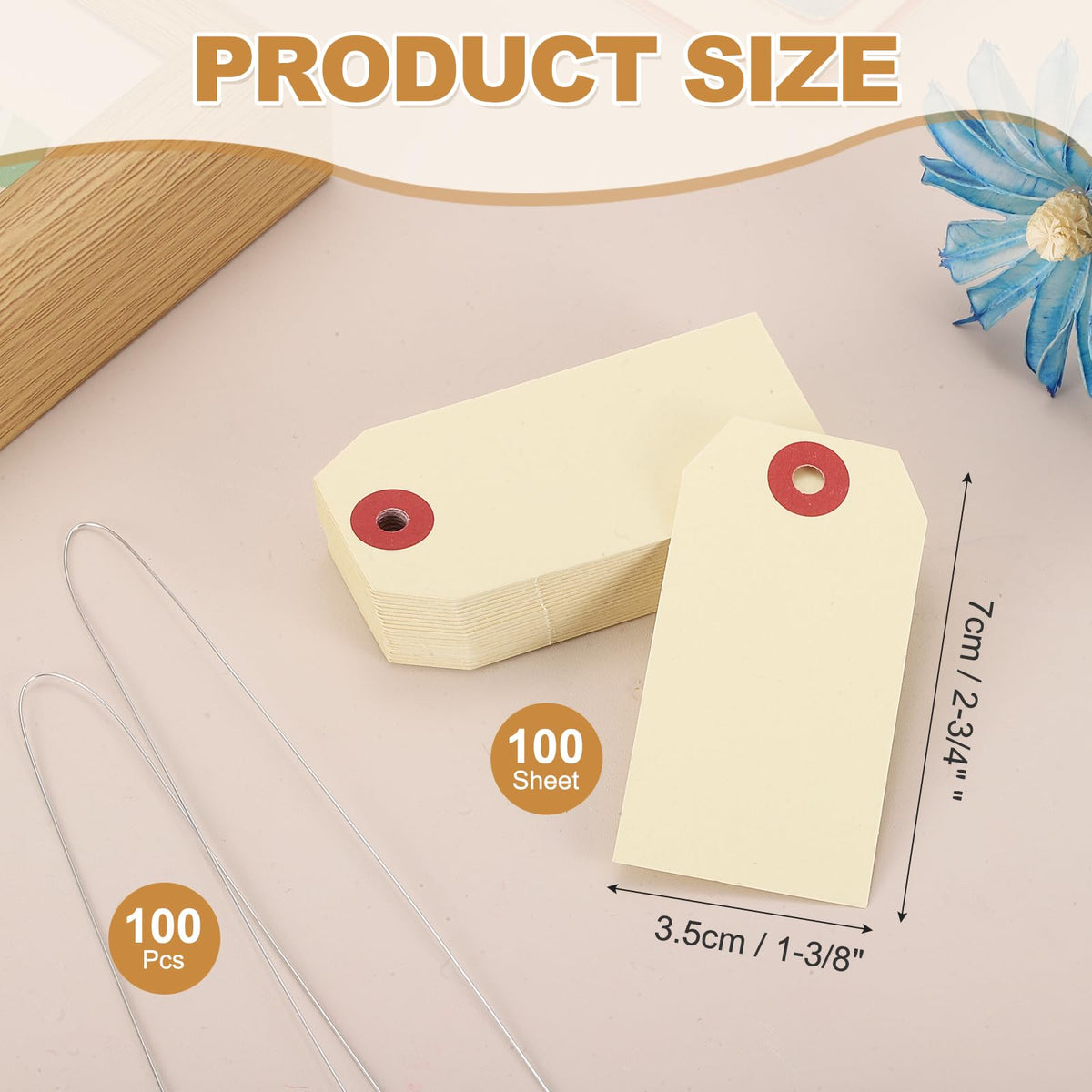 2-3/4"x1-3/8 Manila Shipping Tags with Wire 100Pack Blank Cream