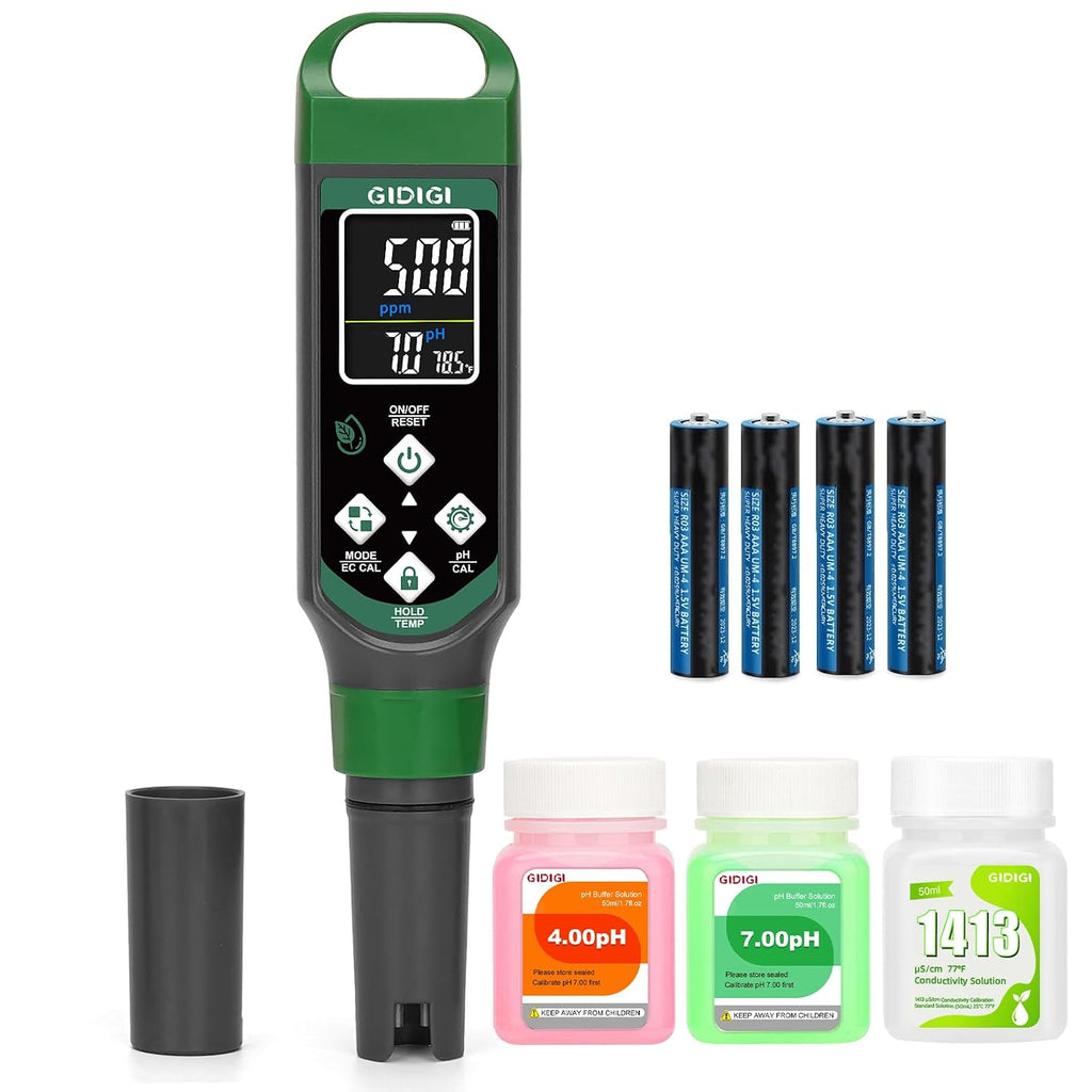 Hydroponic Nutrient Tester pH Meter, Digital TDS PPM Meter for Water | ATC/AAA Battery/Calibration Kit/pH Reset, 4 in