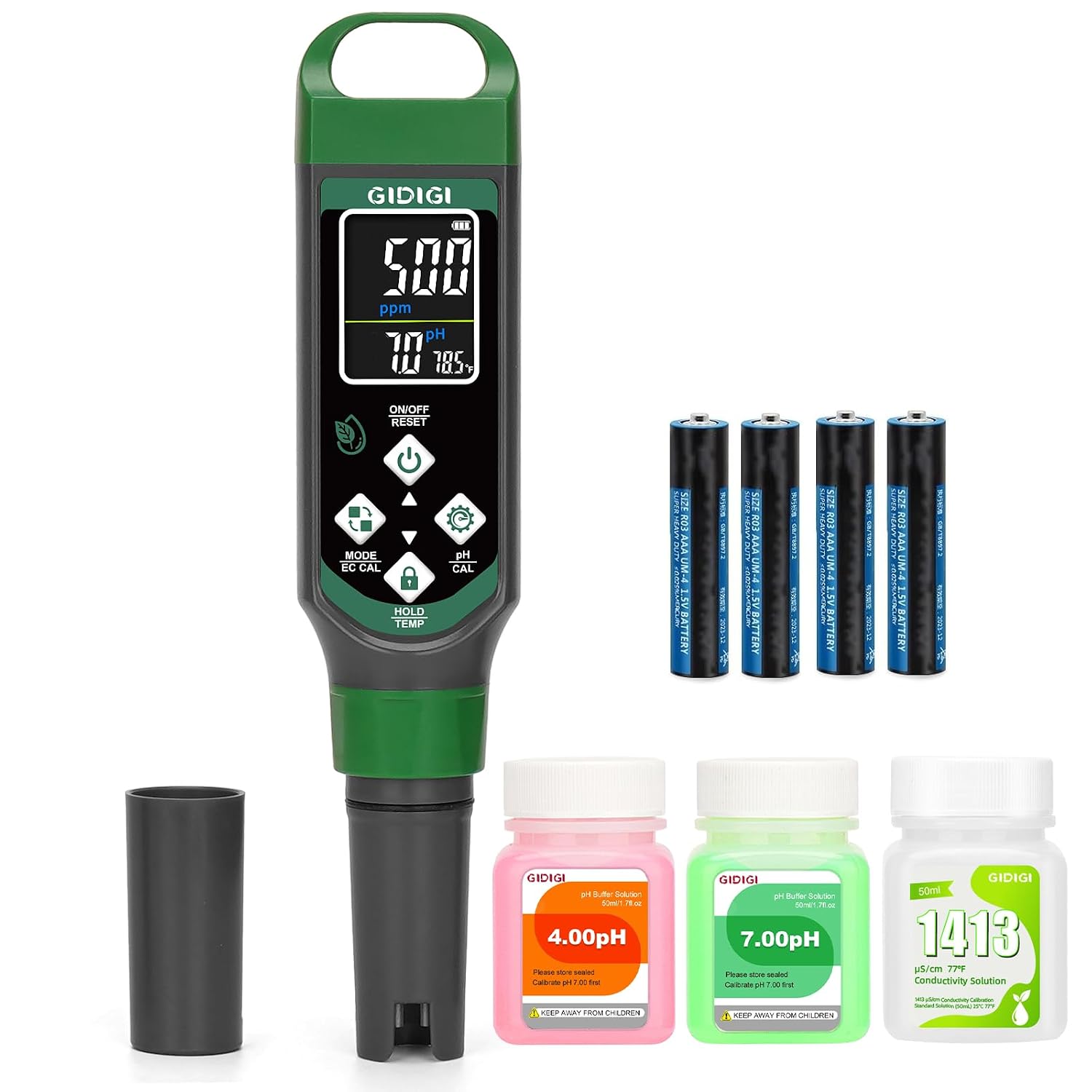 Hydroponic Nutrient Tester pH Meter, Digital TDS PPM Meter for Water | ATC/AAA Battery/Calibration Kit/pH Reset, 4 in