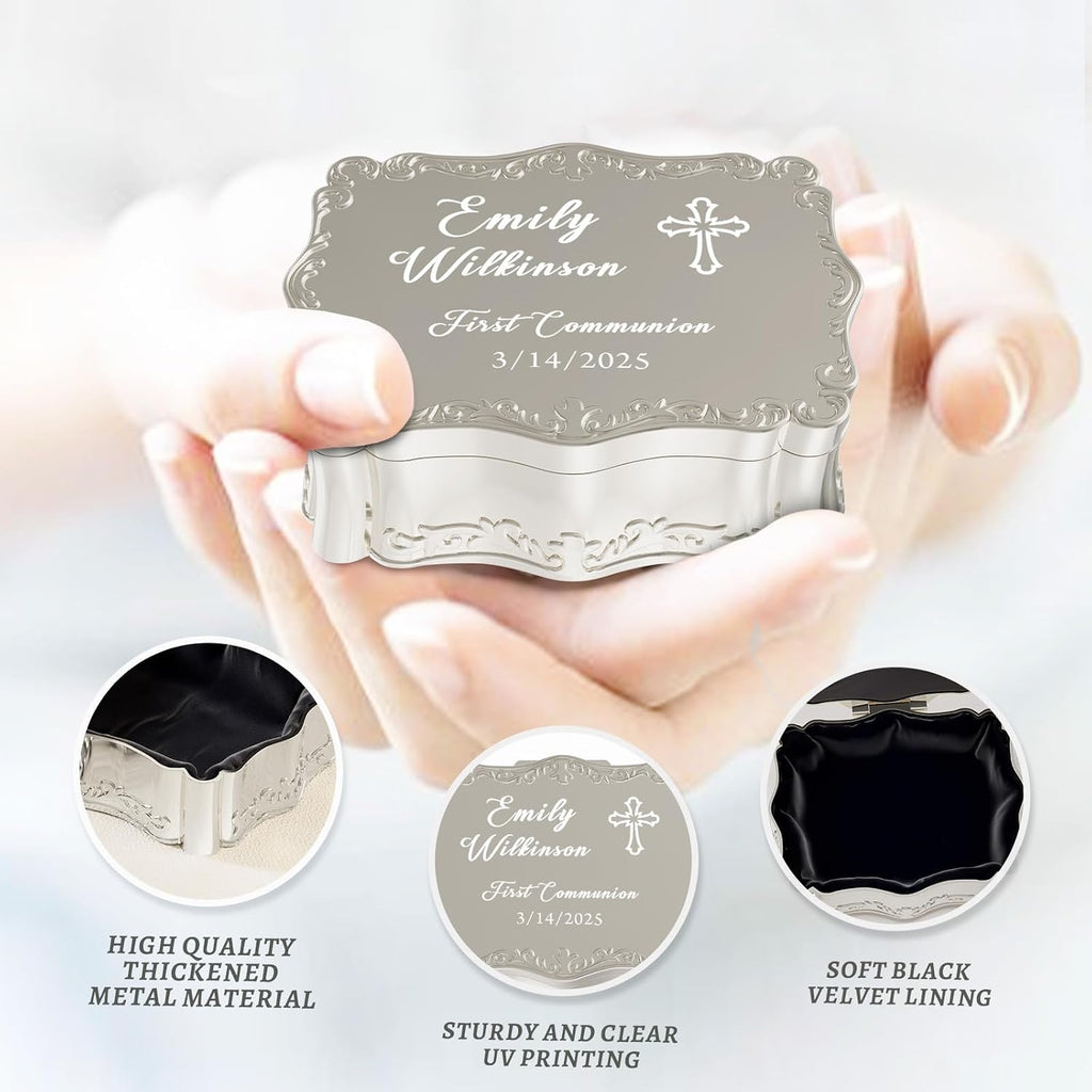Personalized First Communion Gifts for Girls, Baby Baptism Gifts for Girl, Keepsake Box Custom Jewelry Box Engraved