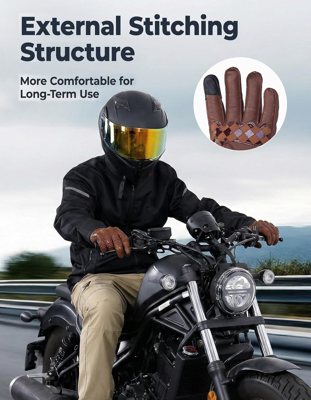 Motorcycle Gloves, Leather Motorcycle Riding Gloves for Men and Women, Touchscreen Motorbike Gloves for Motorcross
