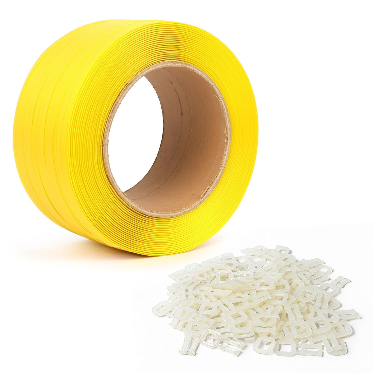 Polypropylene Strapping Kit U.S. Solid 1/2 in x 2460 ft Yellow PP Banding Roll with 100 Plastic Buckles, 1274 N Break