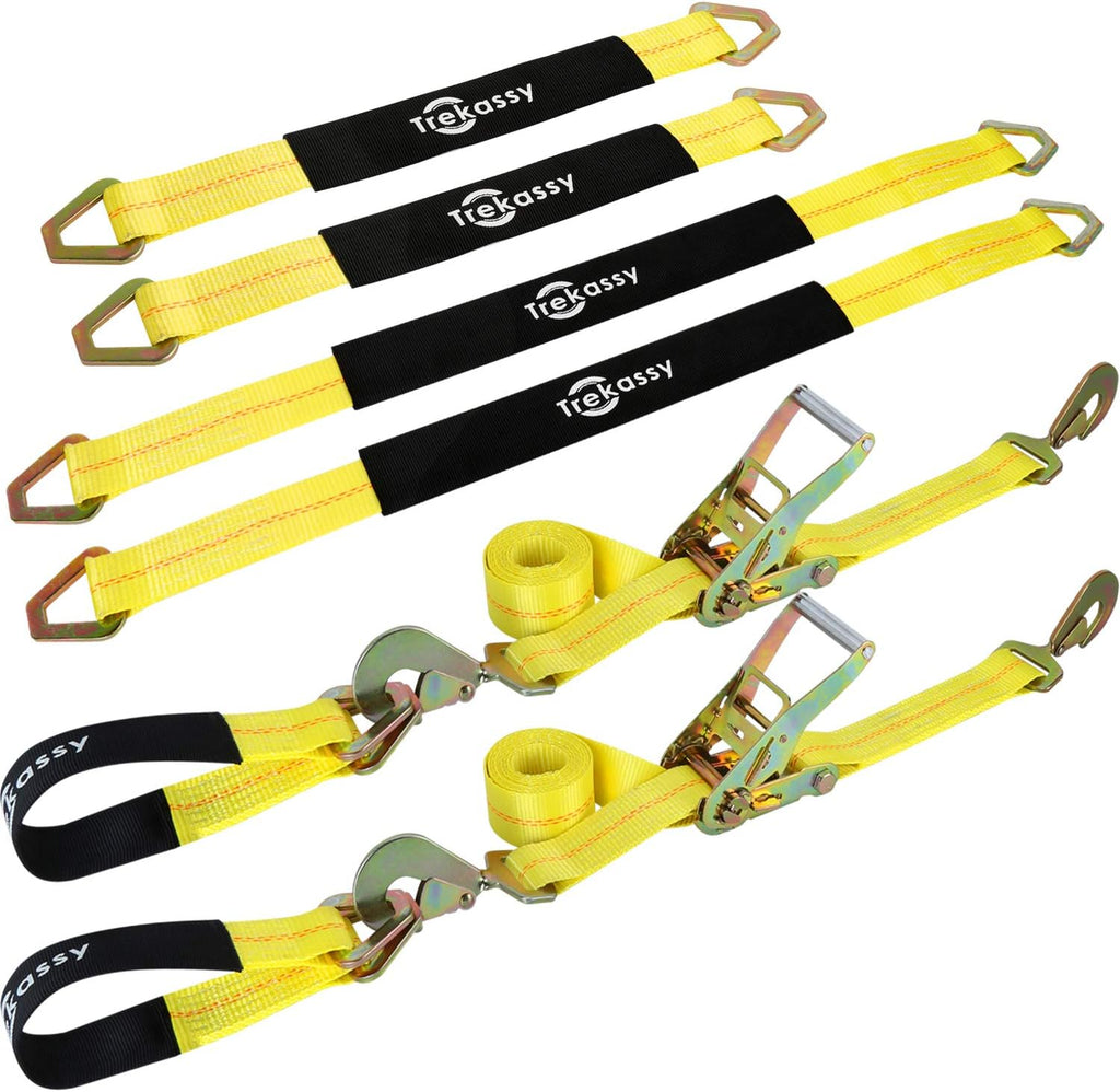 Car Tie Down Straps for Trailers, 2 Inch x 96 Inch Heavy Duty Car Hauler Ratchet Straps, 4 Pack Axle Straps