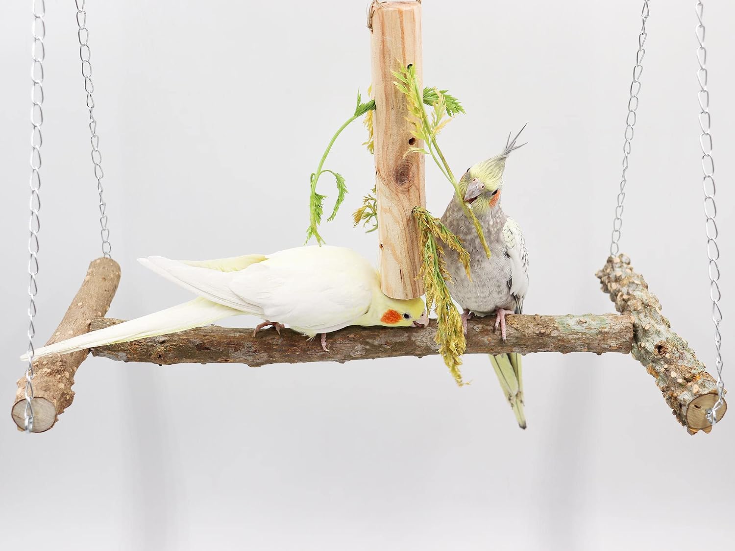 Large Bird Perch Swing Toy, Natural Pepper Wood Parrot Perch Stand Toy, Hangable Birdcage Accessories with Stainless
