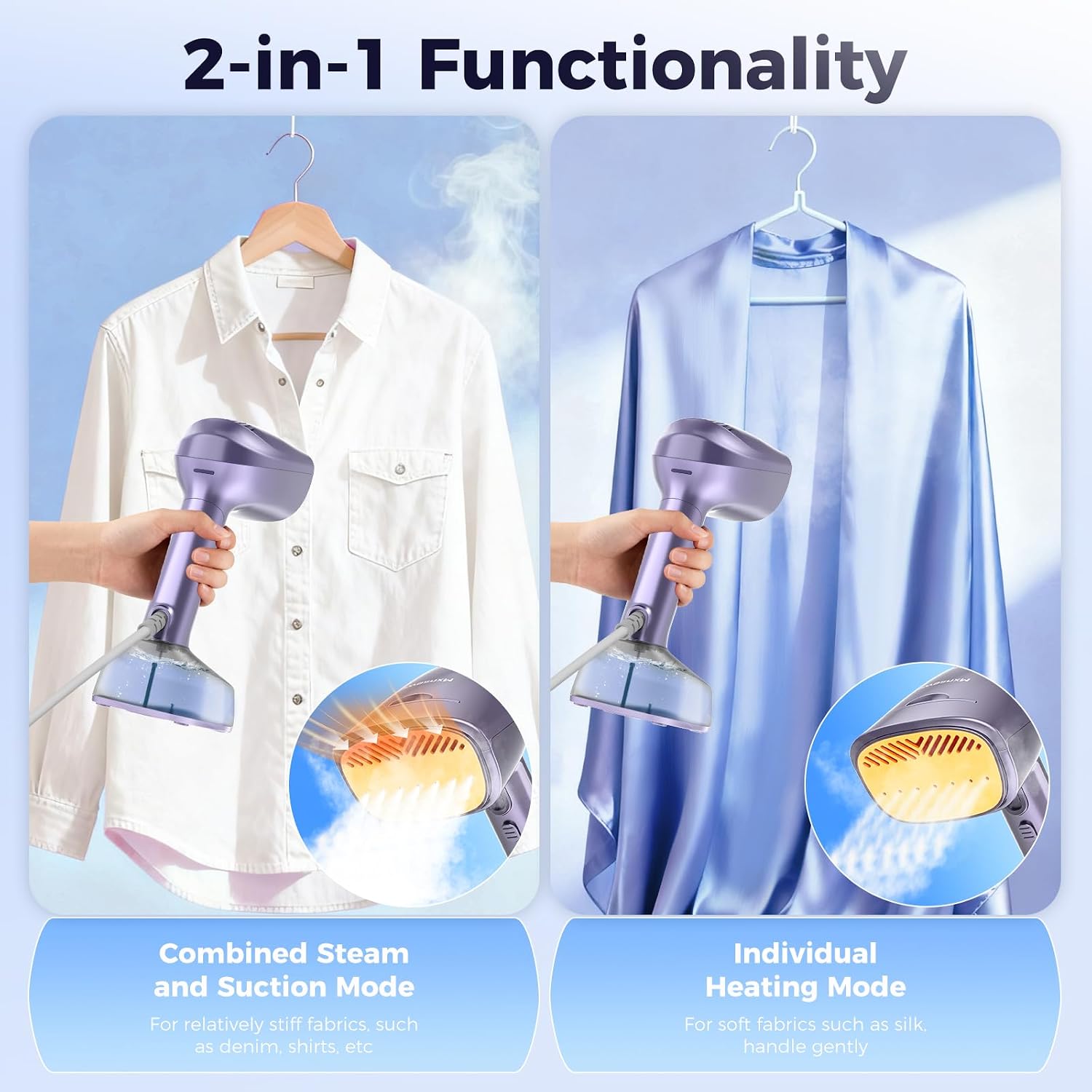 Vacuum Steamer for Clothes, 3500Pa Suction Handheld Clothes Steamer,Equipped with multiple modes，Portable Travel