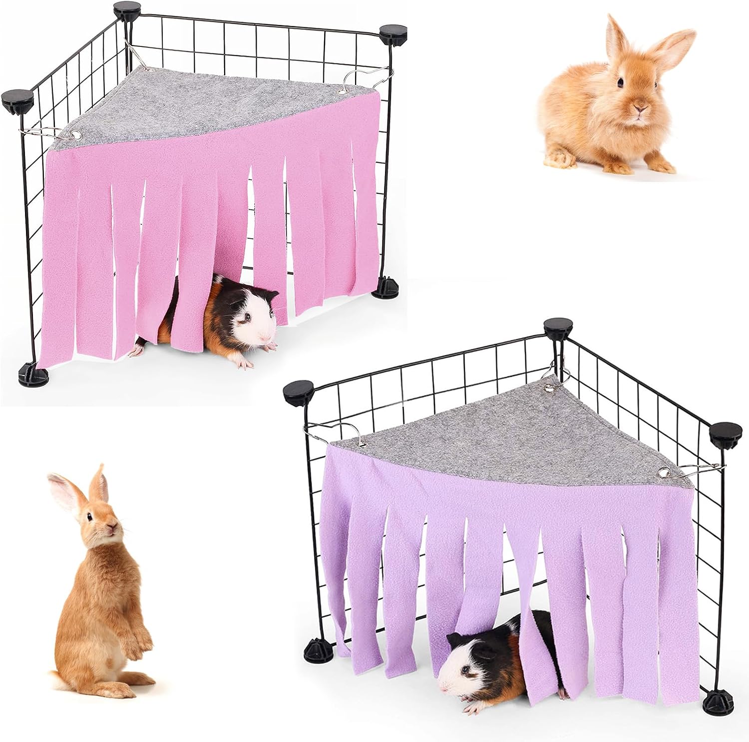 2-Pack Guinea Pig Accessories - Corner Hideout & Hammock Castle for Small Pets' Cage