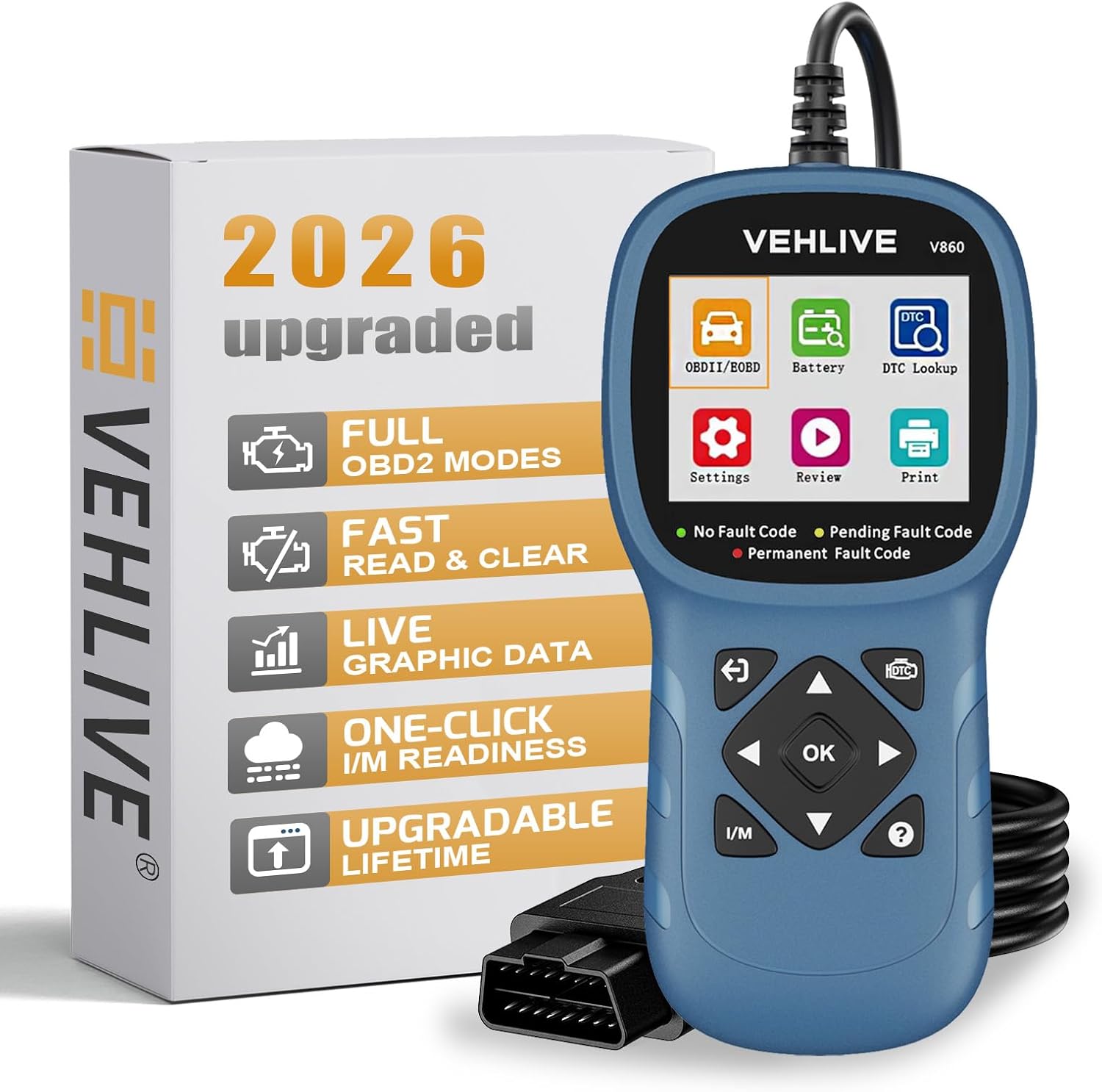 V860 Scanner for Car and Trucks,OBD2 Diagnostic Tools and Code Reader for Engine Check,Battery Test, O2 Sensor and