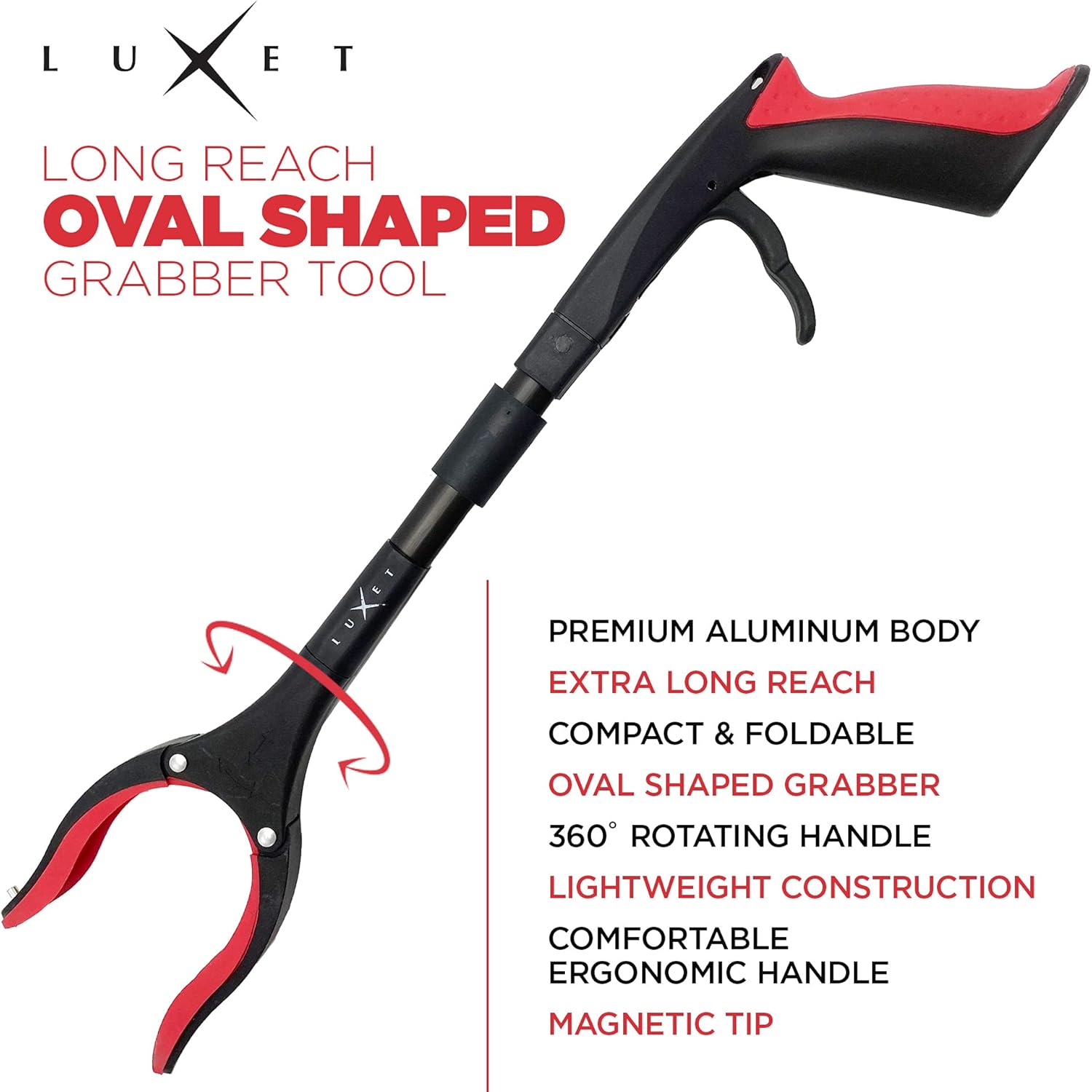 Grabber Reacher Tool 19 Inch Long, Foldable Pick Up Stick - Strong Grip Magnetic Tip - Heavy Duty Trash Picker Claw