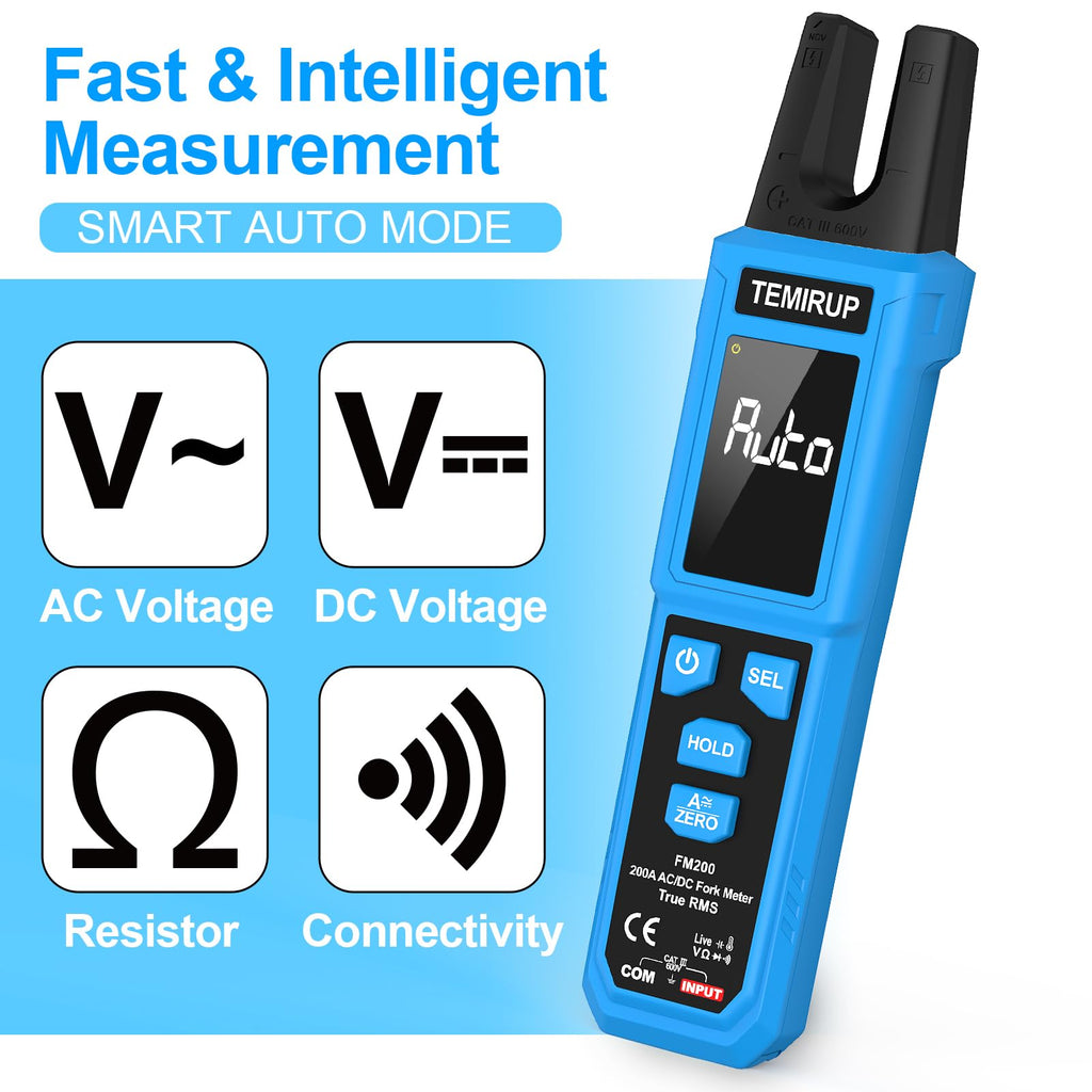 TEMIRUP Digital Clamp Meter Multimeter with U-Shaped Jaw, AC/DC Amp Meter