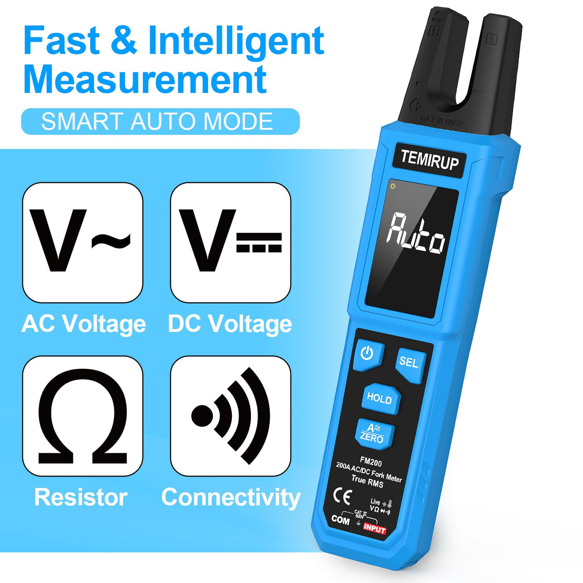 TEMIRUP Digital Clamp Meter Multimeter with U-Shaped Jaw, AC/DC Amp Meter