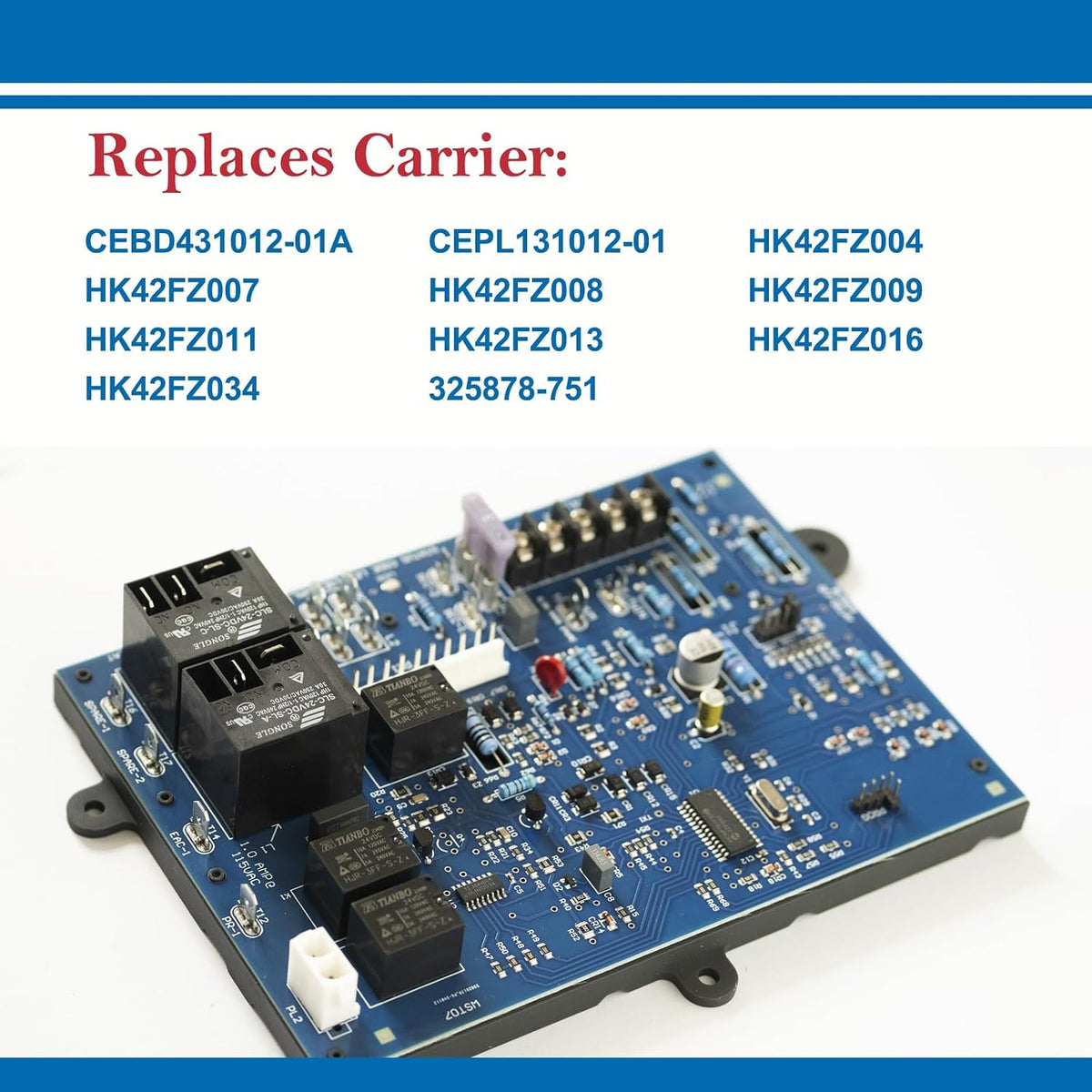 Furnace Control Board Fits Carrier HK42FZ004, HK42FZ007, HK42FZ008, HK42FZ009, HK42FZ011, HK42FZ013, HK42FZ016, HK42FZ034 Series Furnace Control Board Module, ICM282B