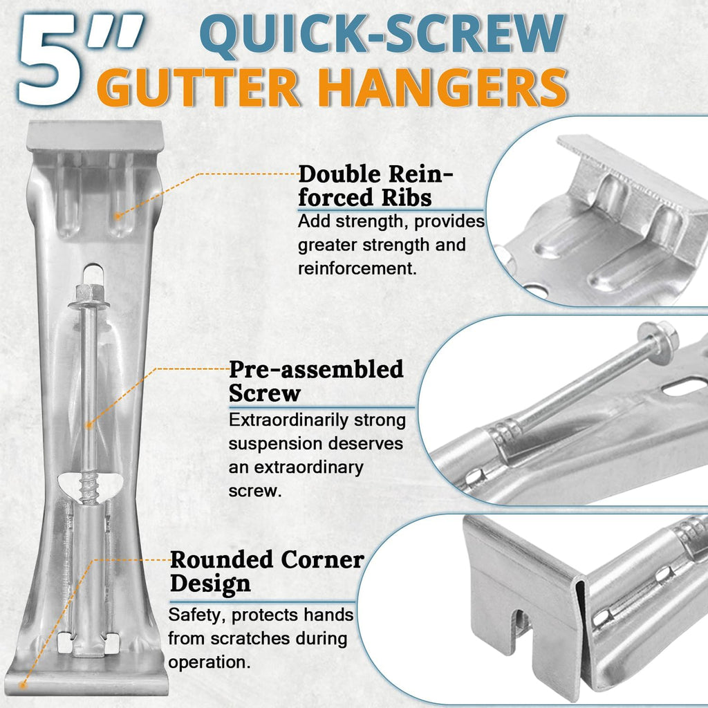 5 Inch Roofing Gutter Hangers, Quick Screw Hidden Gutter Support Brackets for Repairing Sagging 5 Inch K-Type