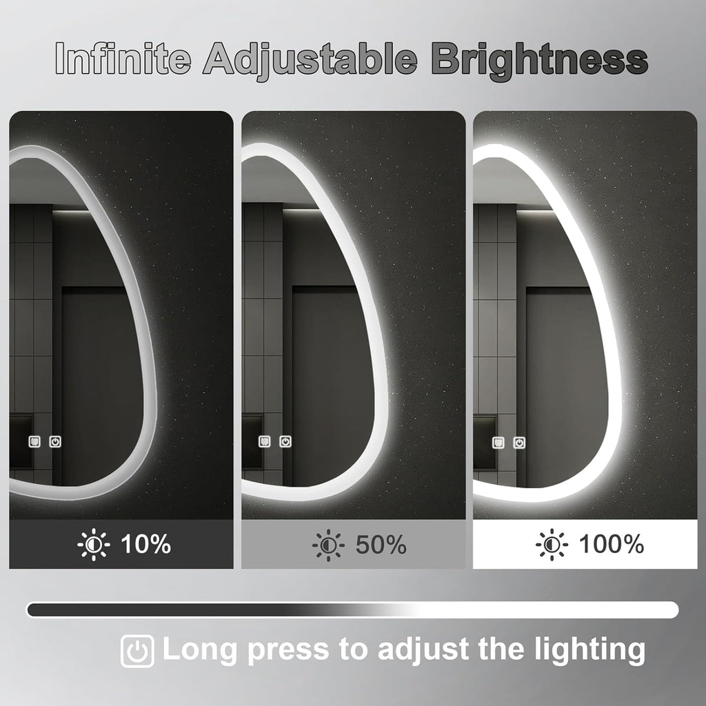 16x24 LED Bathroom Mirror with Lights Irregular, Lighted Bathroom Vanity Mirror for Wall, Front Lit and Backlight