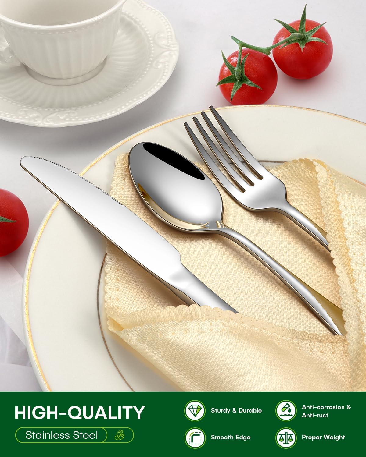 60 Piece Silverware Set, Stainless Steel Flatware Set for 12 Food Grade Novelty Flatware Cutlery Utensil Set Include