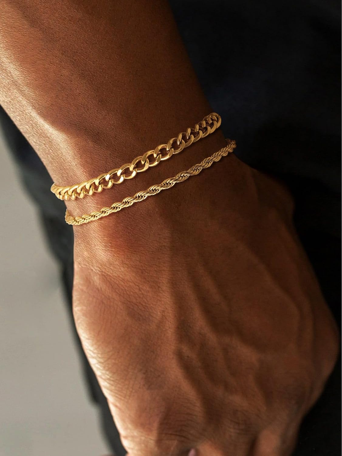Mens Bracelet, 14K Gold Plated/Streling Silver Bracelets for Men Layered Cuban Rope Chain Bracelets 3mm/5mm Dainty
