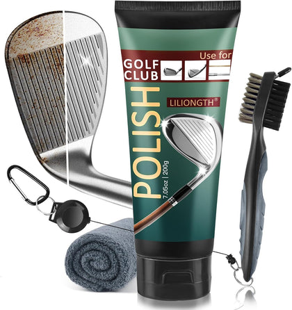 Golf Club Cleaning Kit 3-in-1 with Golf Club Cleaner Brush, Towel and 200g Golf Club Polish - Golf Club Care Kit for