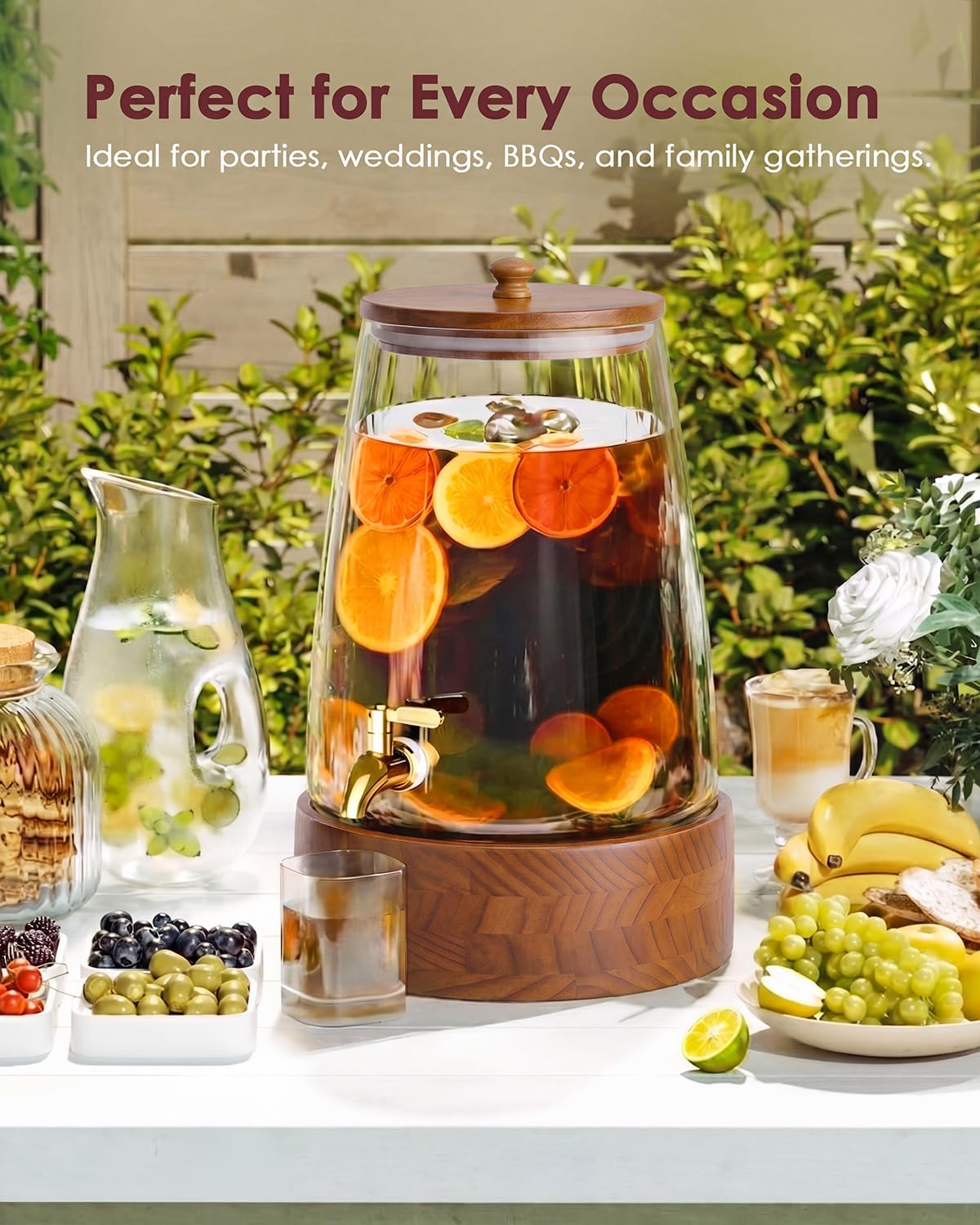 2 Gallon Glass Drink Dispenser with Spigot, Beverage Dispenser with Stand