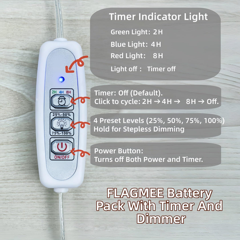FLAGMEE Portable Battery Pack with Timer for 5V USB Neon Signs, White Plug