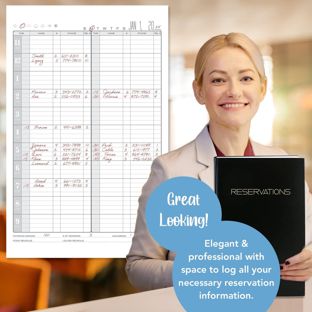 Restaurant Reservation Book, Black, Hardbound, 408 Pages