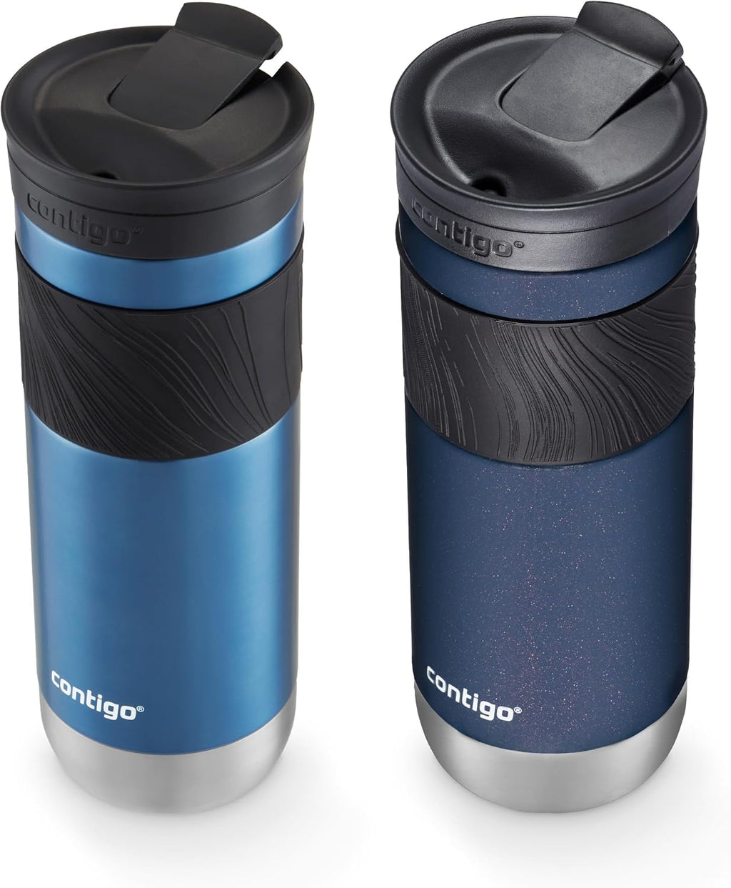 SNAPSEAL Insulated Stainless Steel Travel Mug with Grip 20oz. Blue Corn Transparent Satin & Midnight Berry