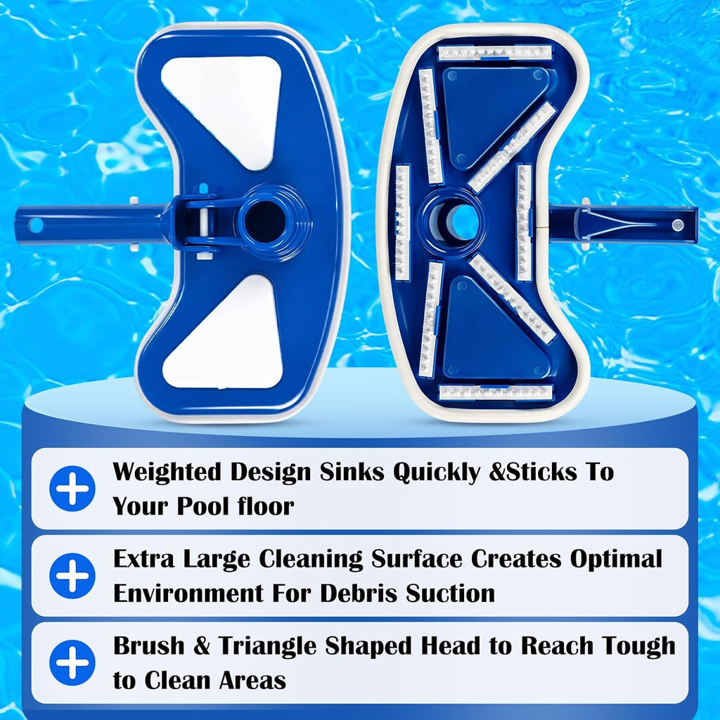 3 Pcs Pool Cleaning Kit Manual Pool Vacuum Head with Bottom Brushes, Large Brush and Skimmer Net Fine Mesh for Above