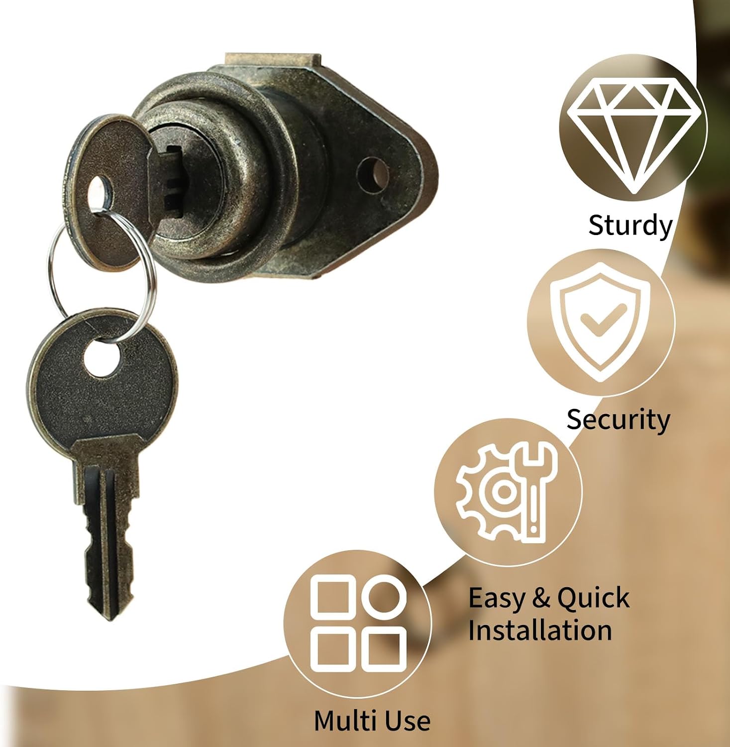 Cabinet Drawer Lock with Keys, Antique Bronze, Zinc Alloy, 1 Pack | Smooth Operation, Dependable Protection, Vintage