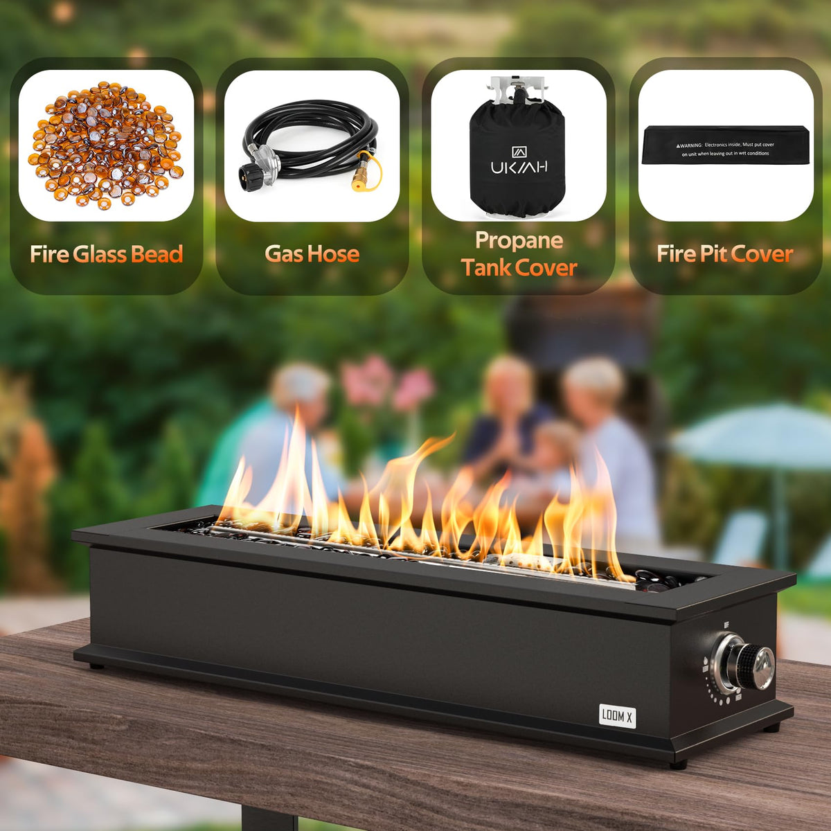 Loom X Gas Fire Pit Table, 28" Rectangular Tabletop Fireplace