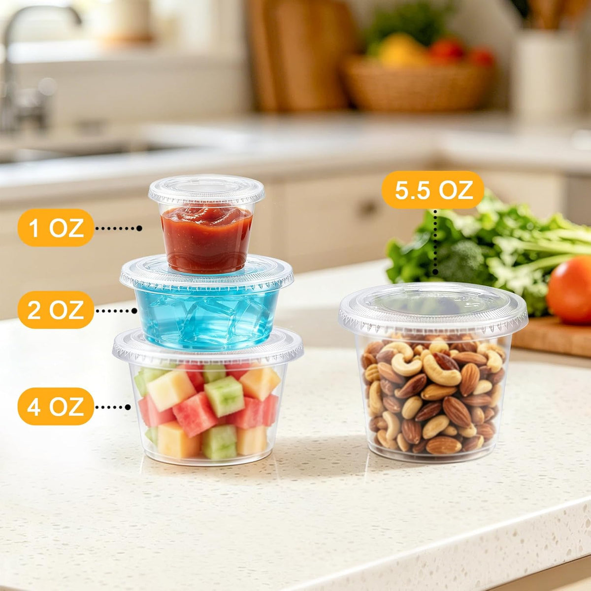 400 Sets 2 oz Plastic Jello Shot Cups with Lids, Small Portion Cups
