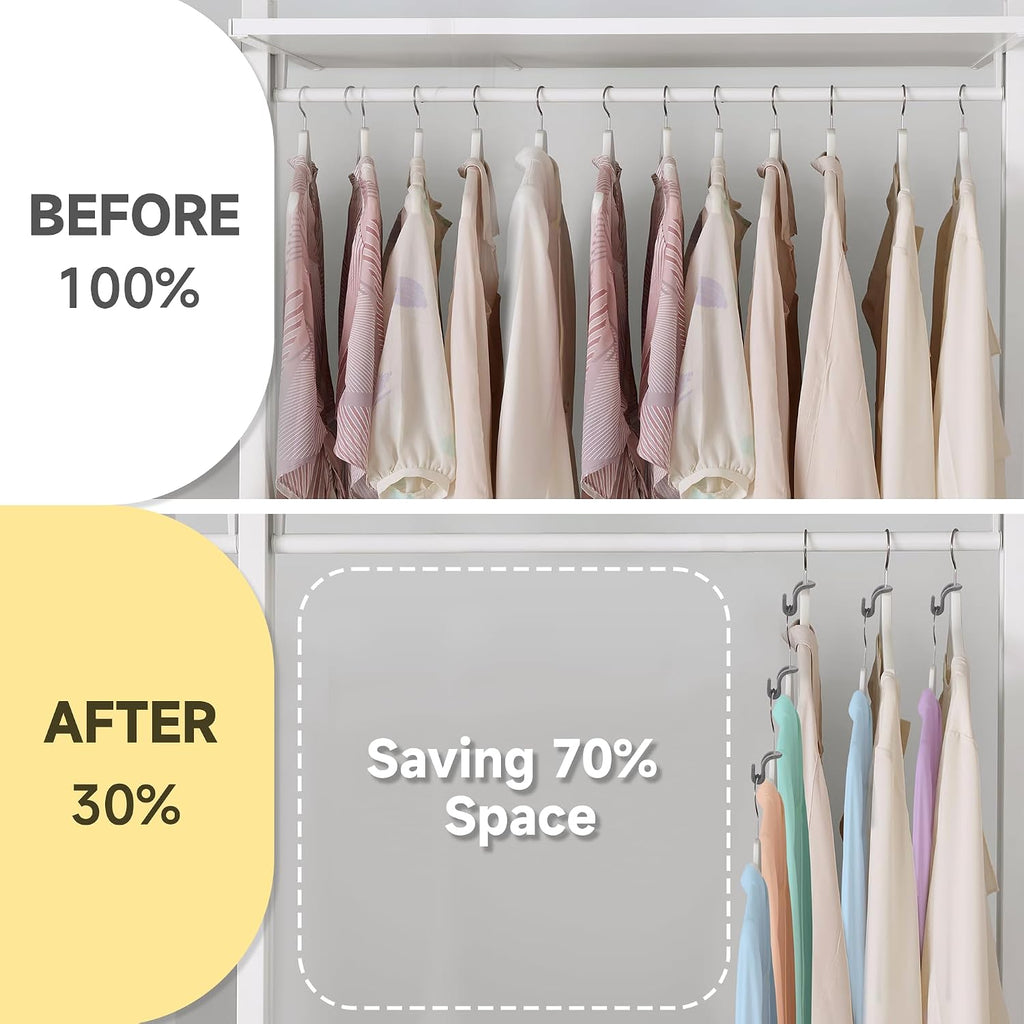 60 Pack Velvet Space-Saving Hanger Connector Hooks for Closet, Gray | Cascading Hanger Hooks, College Dorm Essentials
