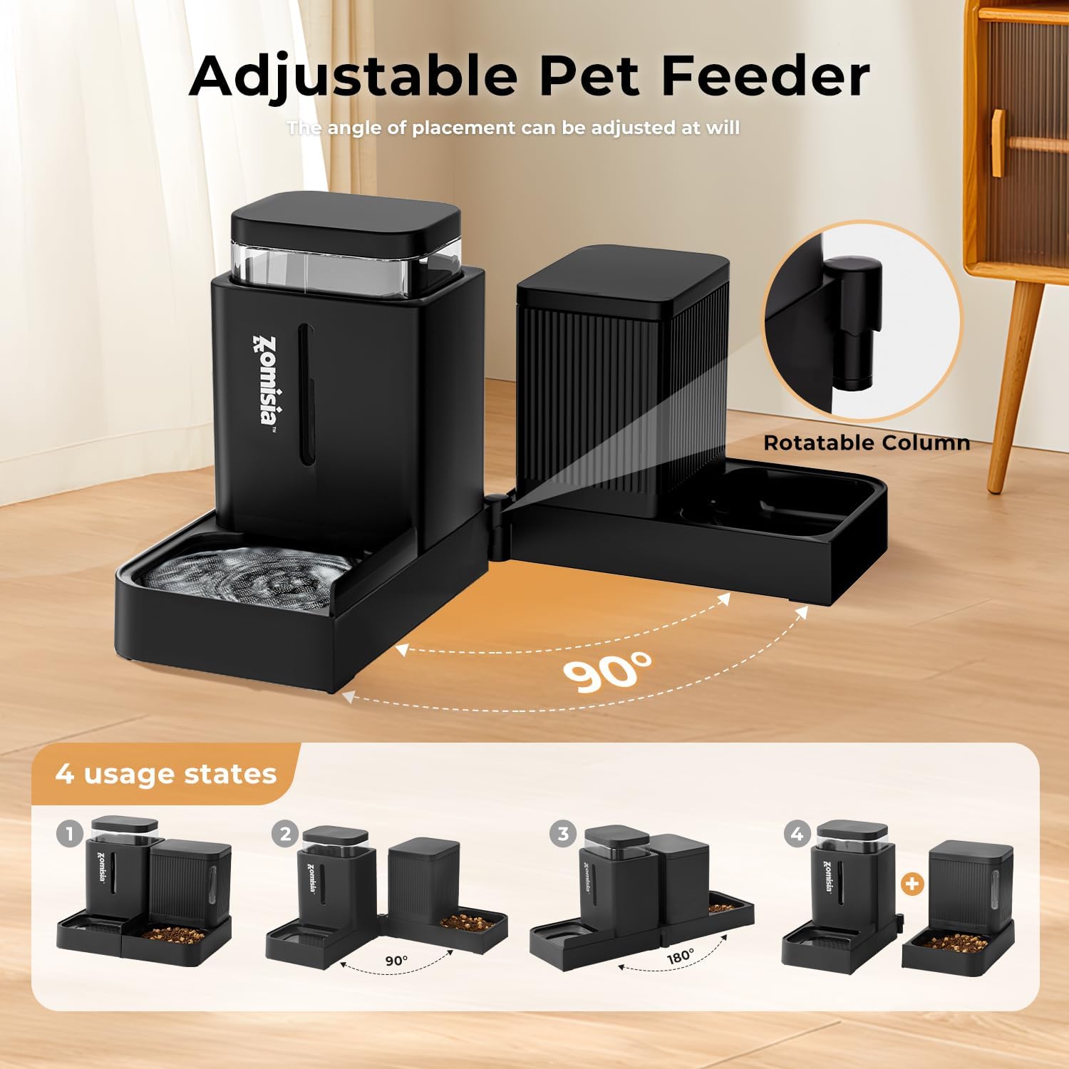 Automatic Cat Feeder and Water Dispenser Set, 2 in 1 Gravity Cat Food Dispenser with 180 Degree Rotatable, Pet Self