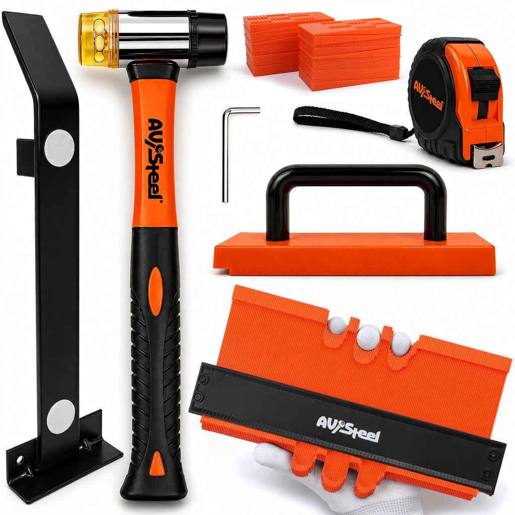 45-Piece Laminate Flooring Tools, Heavy Pull Bar, Solid Tapping Block with Handle, 40 Spacers, 33mm Double-Faced