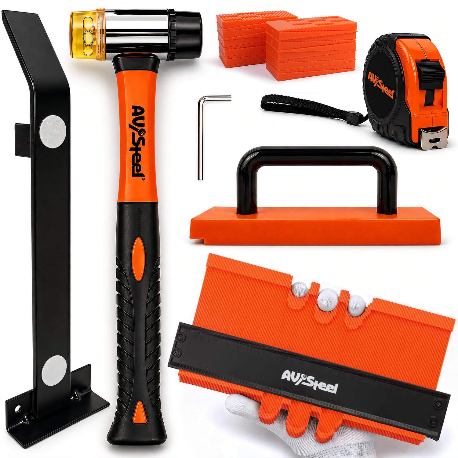 45-Piece Laminate Flooring Tools, Heavy Pull Bar, Solid Tapping Block with Handle, 40 Spacers, 33mm Double-Faced