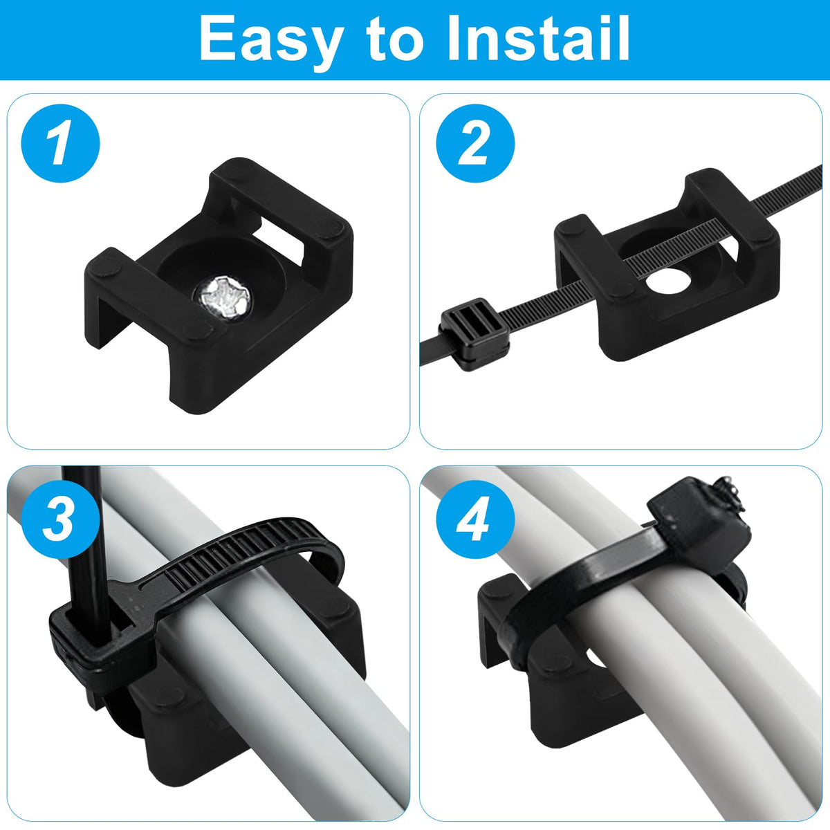 Unlorspy 100Pcs Black Zip Tie Mounts