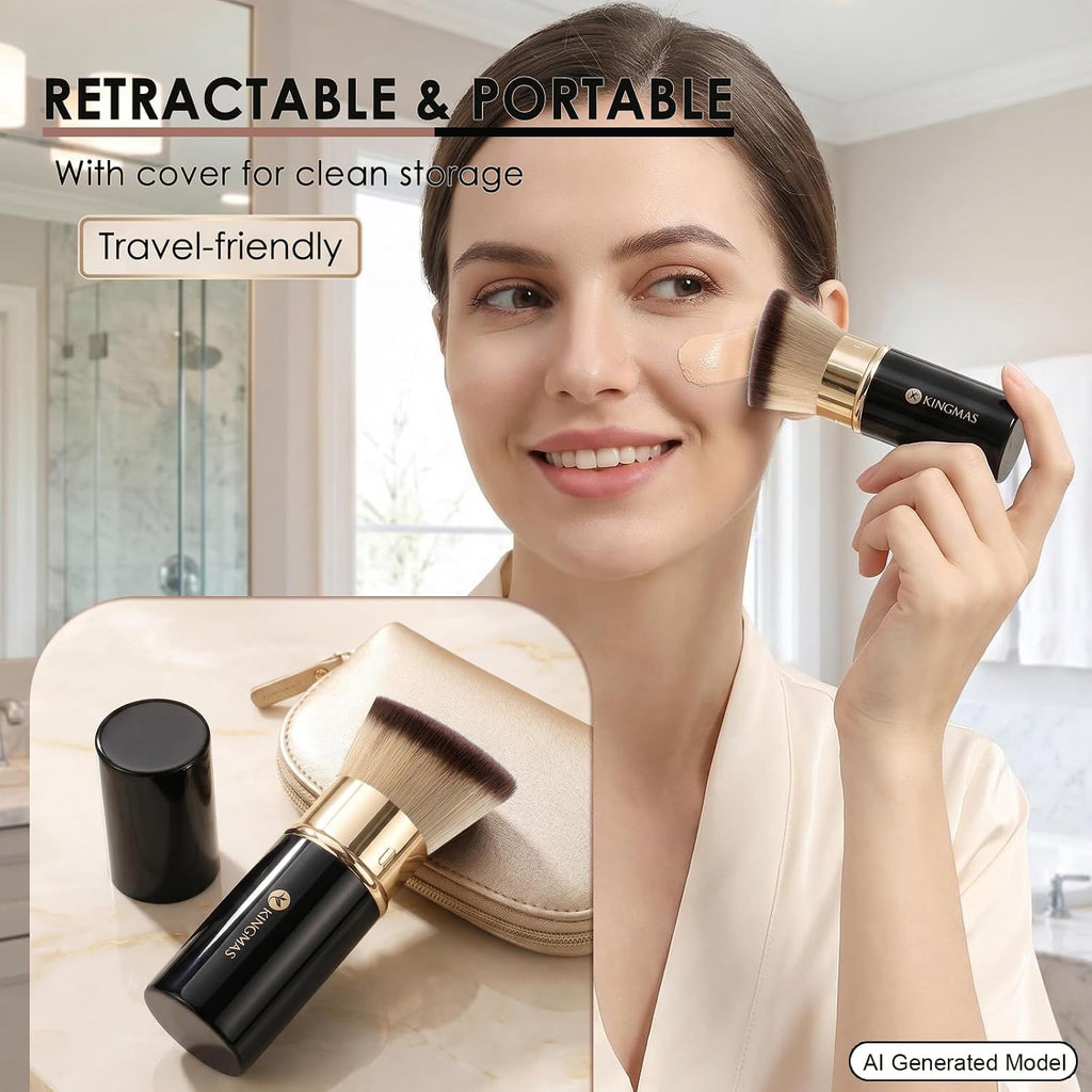 Retractable Kabuki Brush, Angled Flawless Face Makeup Brush