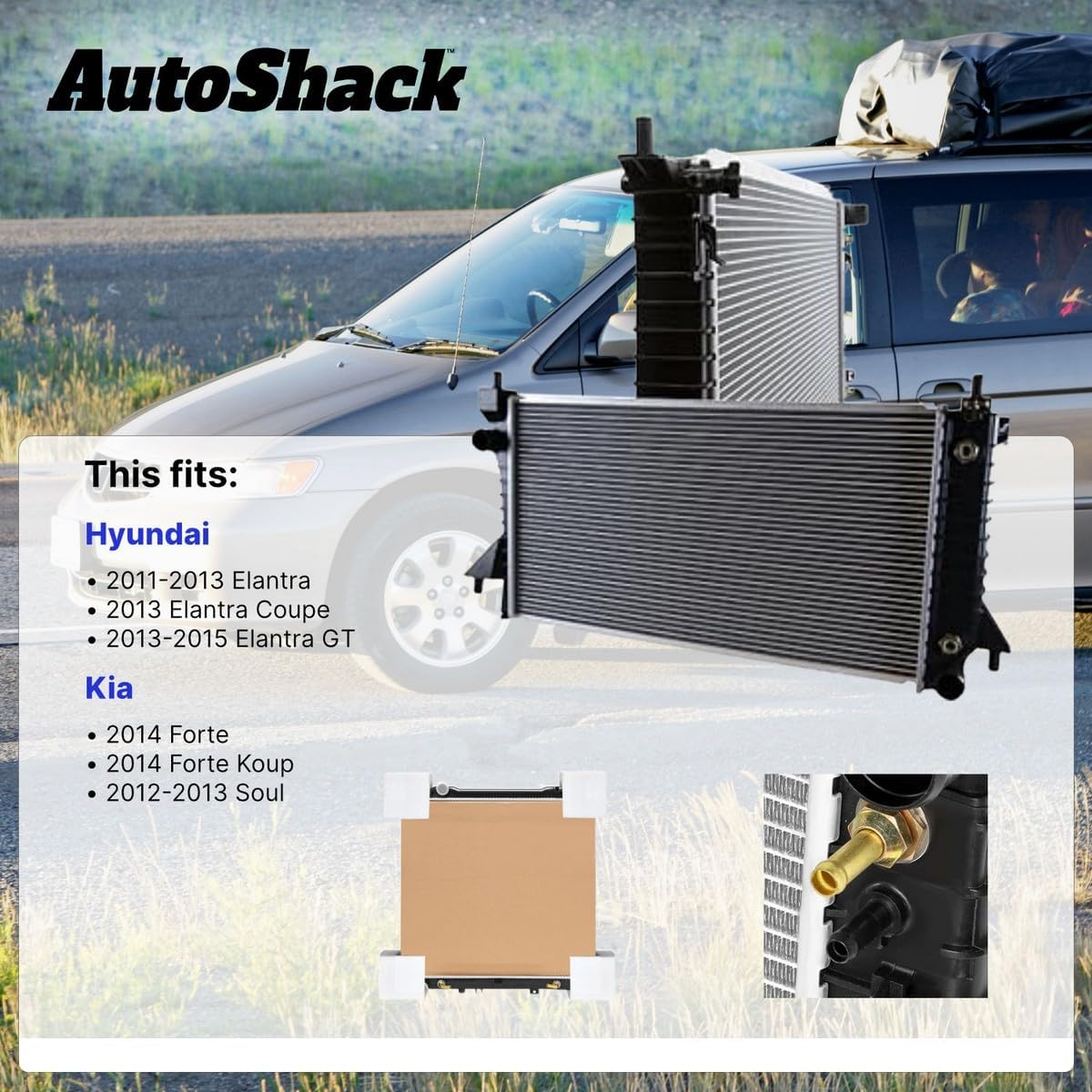 AutoShack Radiator for Hyundai, Elantra 2011-2013, L4 1.8L
