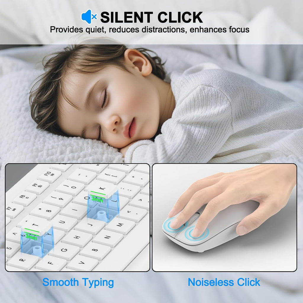 Wireless Keyboard and Mouse Combo, Full Size Silent Ergonomic Keyboard and Mouse, Long Battery Life, Optical Mouse