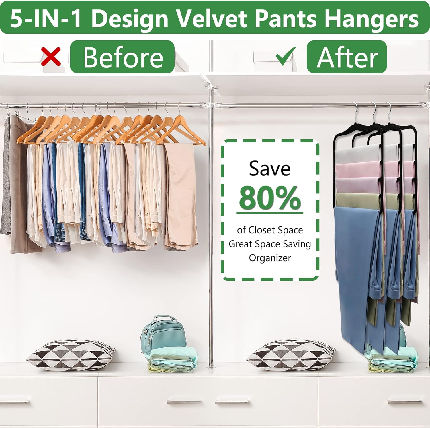 Closet Organizers and Storage,3 Pack Organization and Storage Pants-Hangers-Space-Saving,Velvet Hanger for Dorm Room