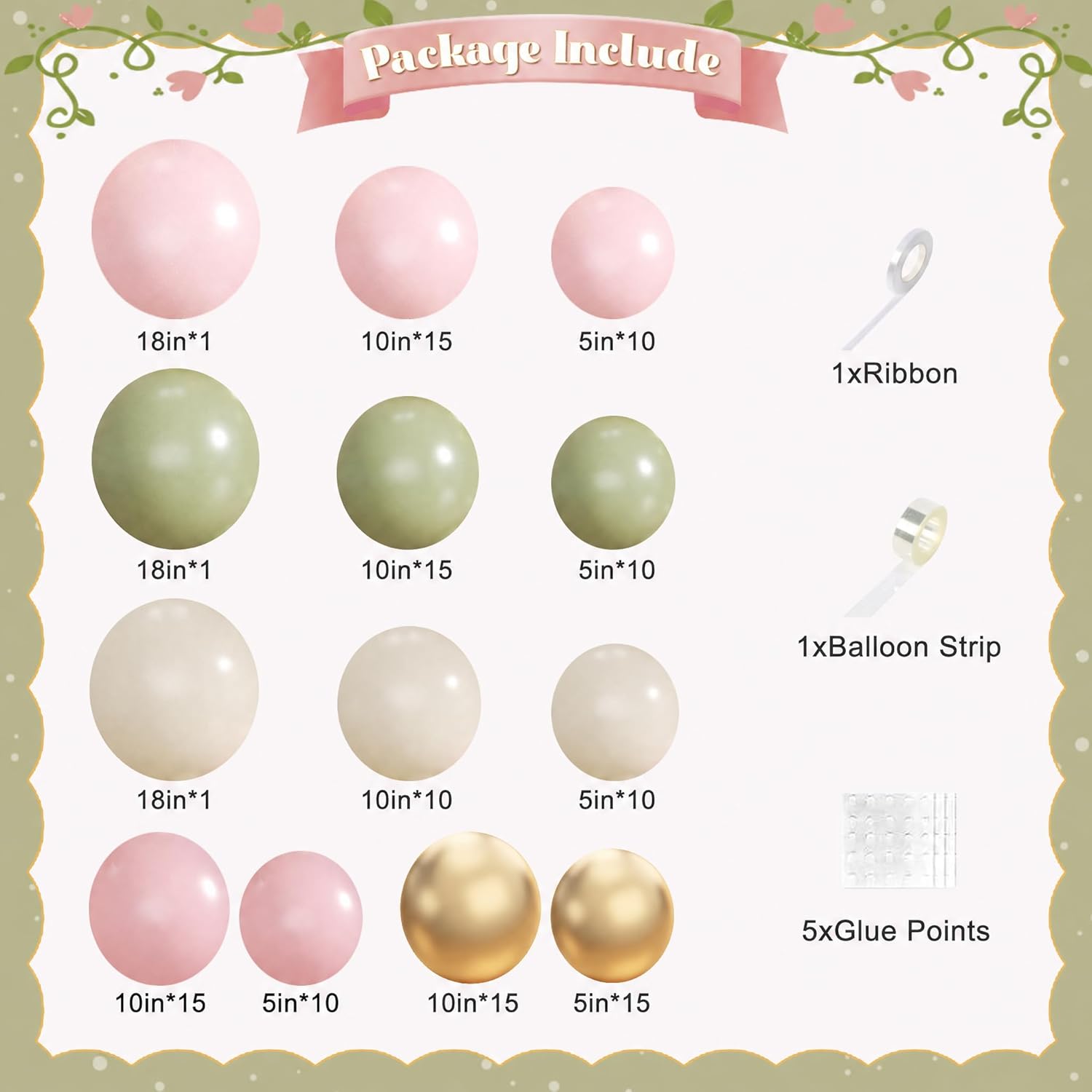 Sage Green Pink Gold Balloon Arch Kit, 128Pcs Sage Green Pastel Pink Light Pink Gold Sand White Balloons for Boho