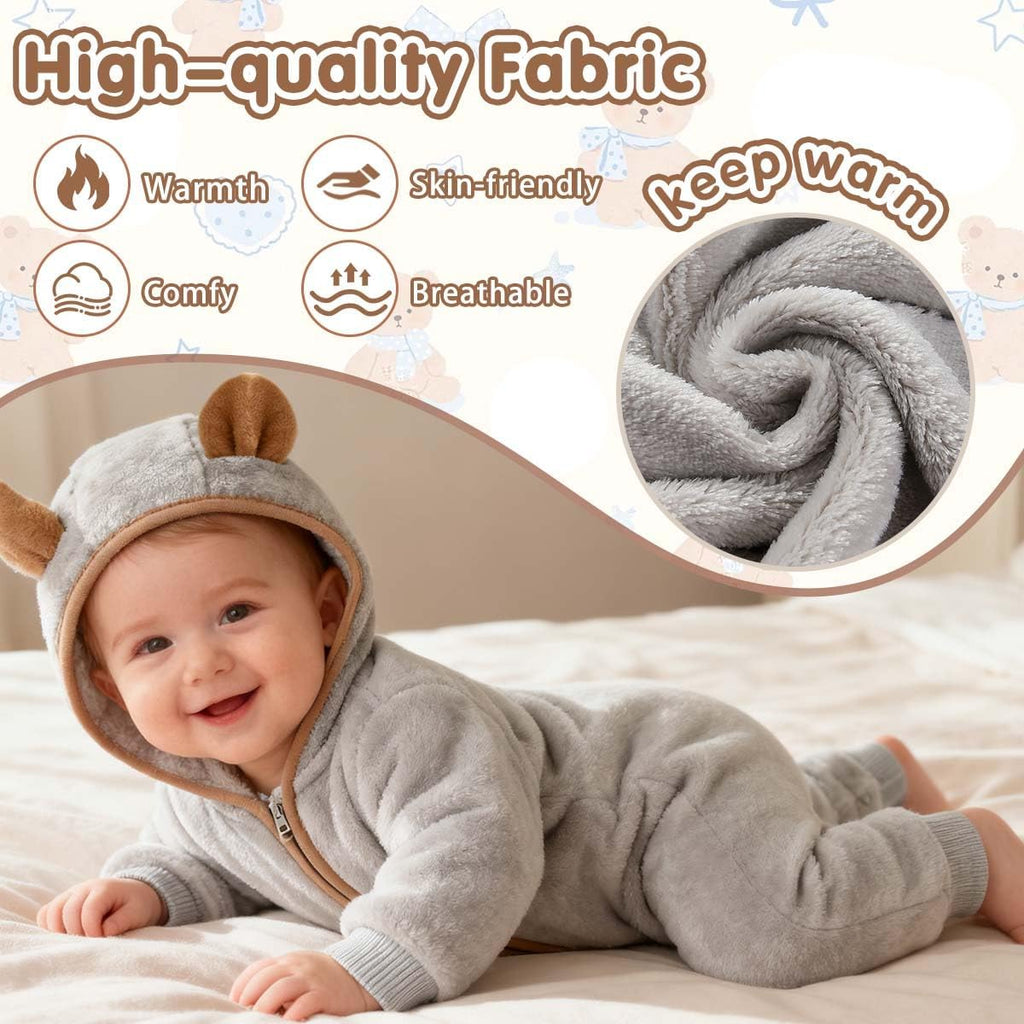 Newborn Baby Bear Outfit Suit Thin Fleece Jumpsuit Romper Hooded Winter Clothes Snowsuit Coat Infant Girls Boys
