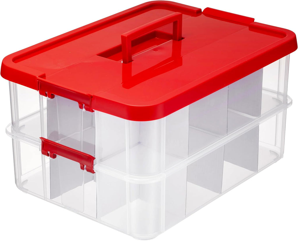 2-Layer Christmas Ornament Storage Box Plastic - 24 Compartment Cchristmas Decoration Storage Box