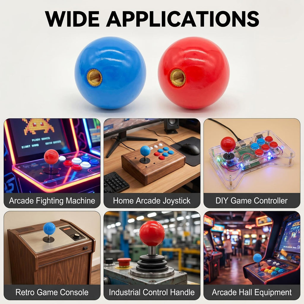 2Pcs 35mm Joystick Ball Top ABS Metal Threaded Knob Replacement Arcade Game Controller Sticks Handle Rocker Round
