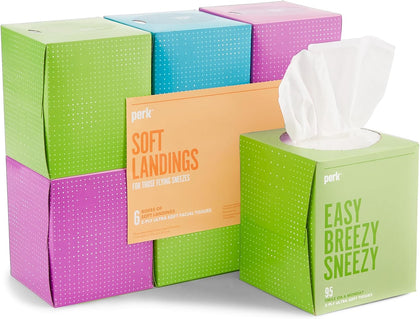 Ultra-Soft Facial Tissues, 2-Ply, 95 Tissues/Box, 6 Cube Pack